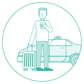 空車のタクシーに乗車します。